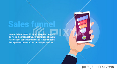 hand hold phone mobile application sales funnel with steps stages business infographic. purchase hand hold phone mobile application sales funnel with steps stages business infographic. purchase 41612990