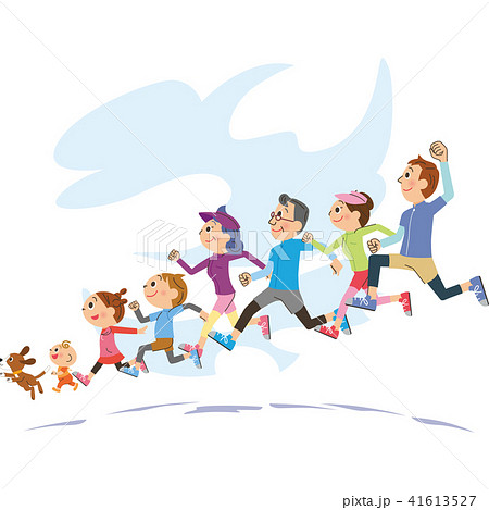 元気にランニングする三世代家族 41613527