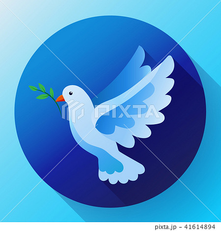Blue dove with branch peace icon. Flying blue bird and peace concept. Pacifism concept. Free Flying 41614894