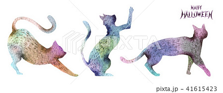 ハロウィン 猫 シルエット 水彩 イラストのイラスト素材