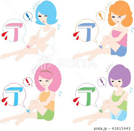 スネ毛をカミソリで剃って怪我をする女性達 41615443