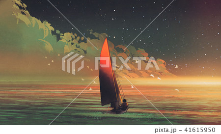 sailboat in the sea with the evening sunlight sailboat in the sea with the evening sunlight 41615950