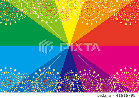 和風背景素材壁紙 打ち上げ花火 スターマイン 夏祭り 花火大会 伝統行事 虹色 集中線 風物詩 夜景のイラスト素材