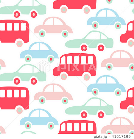 Cute Colorful Buses And Cars Seamless Pattern のイラスト素材