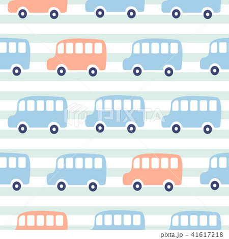 Cute Buses Seamless Pattern Wallpaper のイラスト素材