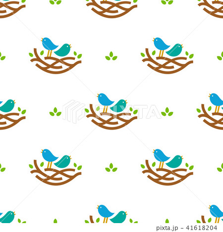 Seamless pattern with colorful singing birds in nest in minimalistic style on white background 41618204