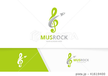Vector treble clef and rocket logo combination. Music and airplane symbol or icon. Unique sound and 41619400