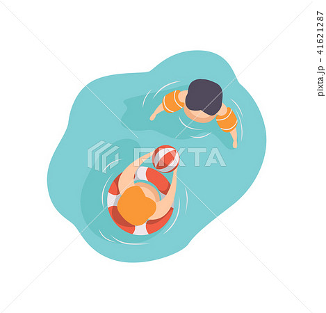 Two kids swimming in the pool, top view vector Illustration on a white background Two kids swimming in the pool, top view vector Illustration on a white background 41621287