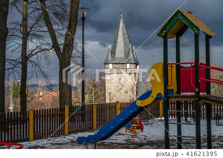 Children playground slide and Church tower 41621395