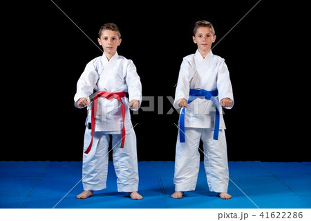 two boys training karate kata exercises at test qualification two boys training karate kata exercises at test qualification 41622286