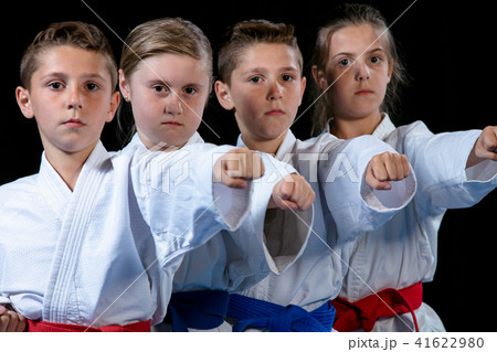 young, beautiful, successful multi ethical karate kids in karate position. young, beautiful, successful multi ethical karate kids in karate position. 41622980