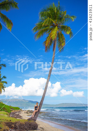 young girl on palm tree 41623911