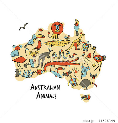 Australian map with icons set, sketch Australian map with icons set, sketch 41626349
