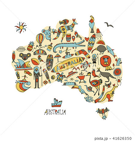 Australian map with icons set, sketch Australian map with icons set, sketch 41626350
