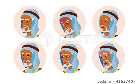Old Arab Avatar Icon Man Vector. Traditional Clothes. Facial Emotions. Round Portrait. Cute Employer Old Arab Avatar Icon Man Vector. Traditional Clothes. Facial Emotions. Round Portrait. Cute Employer 41627407