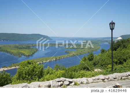 Panoramic view of the river Volga from a helicopter platform the city of Samara Russia. 41629446