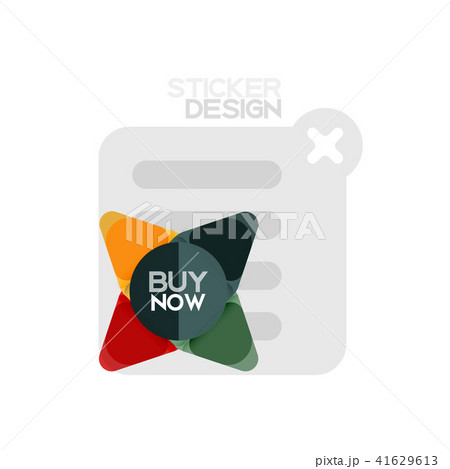 Flat design triangle arrow shape geometric sticker icon, paper style design with buy now sample text Flat design triangle arrow shape geometric sticker icon, paper style design with buy now sample text 41629613