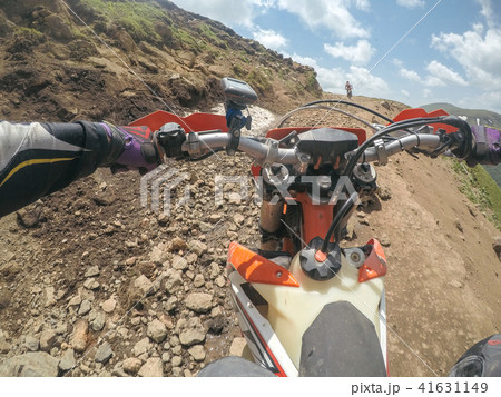 Extreme Adventure traveller with the dirt bike Enduro in high Caucasus mountains 41631149