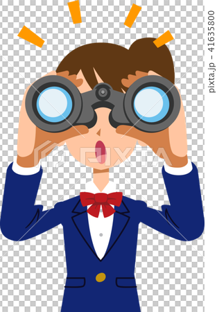 双眼鏡を覗き、何かに気がつく女子高校生 41635800