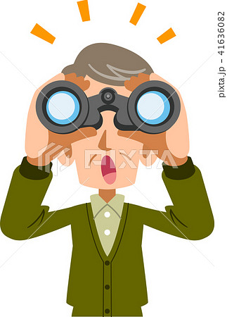 双眼鏡を覗き なにかに気がつく男性 シニアのイラスト素材 双眼鏡を覗き なにかに気がつく男性 シニアのイラスト素材