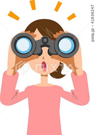 双眼鏡を覗きなにかに気がつく若い女性　 41636247