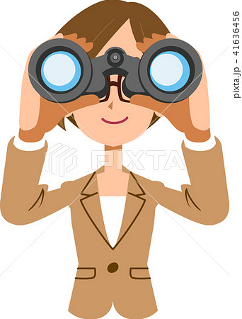 双眼鏡を覗く働く女性 ビジネスウーマンのイラスト素材