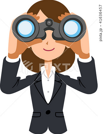 双眼鏡を覗く働く女性 ビジネスウーマンのイラスト素材