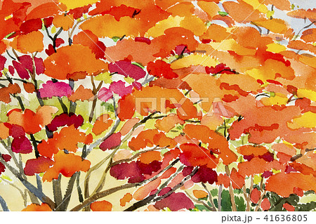 Abstract watercolor landscape painting red flower 41636805