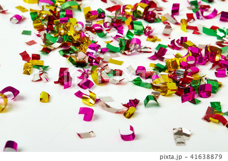 close up of confetti on white background close up of confetti on white background 41638879