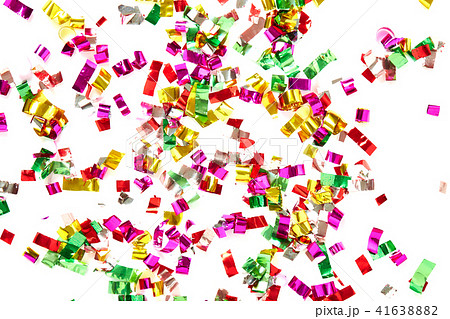 close up of confetti on white background close up of confetti on white background 41638882