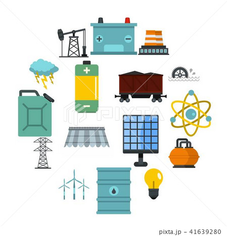 Energy sources items icons set in flat style 41639280