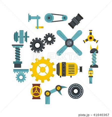 Techno mechanisms kit icons set in flat style 41640367