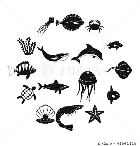 Sea animals icons set, simple style 41641118