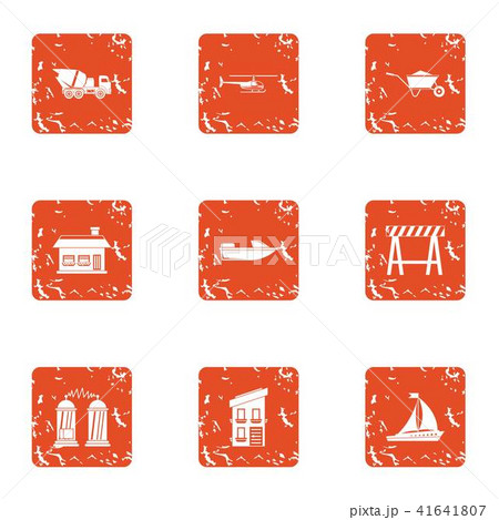 Outbuilding icons set, grunge style 41641807