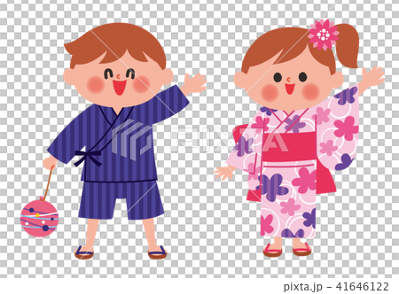 子供 浴衣 男女のイラスト素材