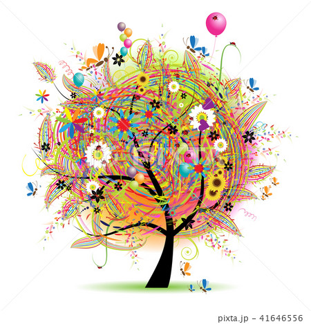 Happy holiday, funny tree with baloons 41646556