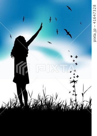 Young woman waving hand on summer meadow 41647328