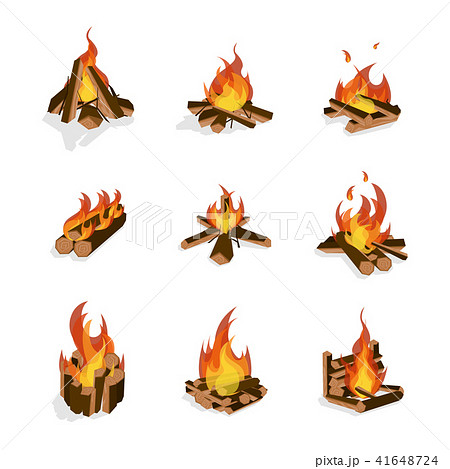 Cartoon Fire Wood and Campfire Set. Vector Cartoon Fire Wood and Campfire Set. Vector 41648724