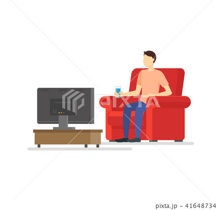 Cartoon Man Watches TV Concept. Vector Cartoon Man Watches TV Concept. Vector 41648734