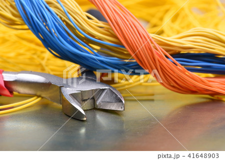 Tools for electrician and cables closeup Tools for electrician and cables closeup 41648903