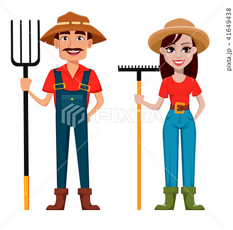Farmers Man And Woman Cartoon Charactersのイラスト素材