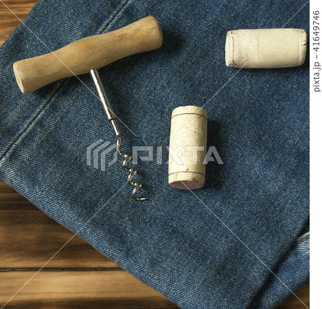 wine corks, corkscrew, blackboard, jeans wine corks, corkscrew, blackboard, jeans 41649746