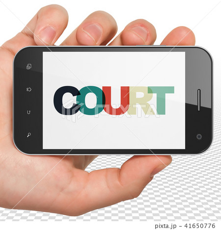 Law concept: Hand Holding Smartphone with Court on  display 41650776