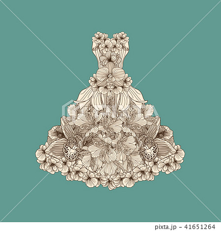 Dress made of linear flowers on teal background Dress made of linear flowers on teal background 41651264
