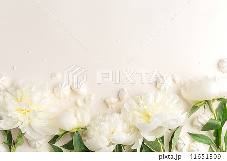Flat Lay with Spring Flowers on Beige 41651309