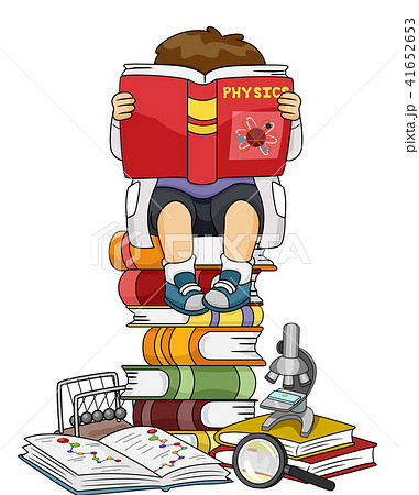 Kid Boy Reading Physics Book Illustration Kid Boy Reading Physics Book Illustration 41652653