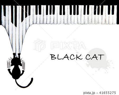Hand Drawn Of Black Cat Scratching Pianoのイラスト素材