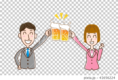 ビールで乾杯する男女のイラストのイラスト素材