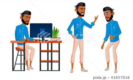 Arab Man Office Worker Vector. Business Set. Arabic, Saudi, Emirates, Qatar, Uae. Thawb, Thobe. Face 41657016