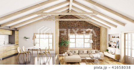 Interior of modern living room and kitchen 3d Interior of modern living room and kitchen 3d 41658038